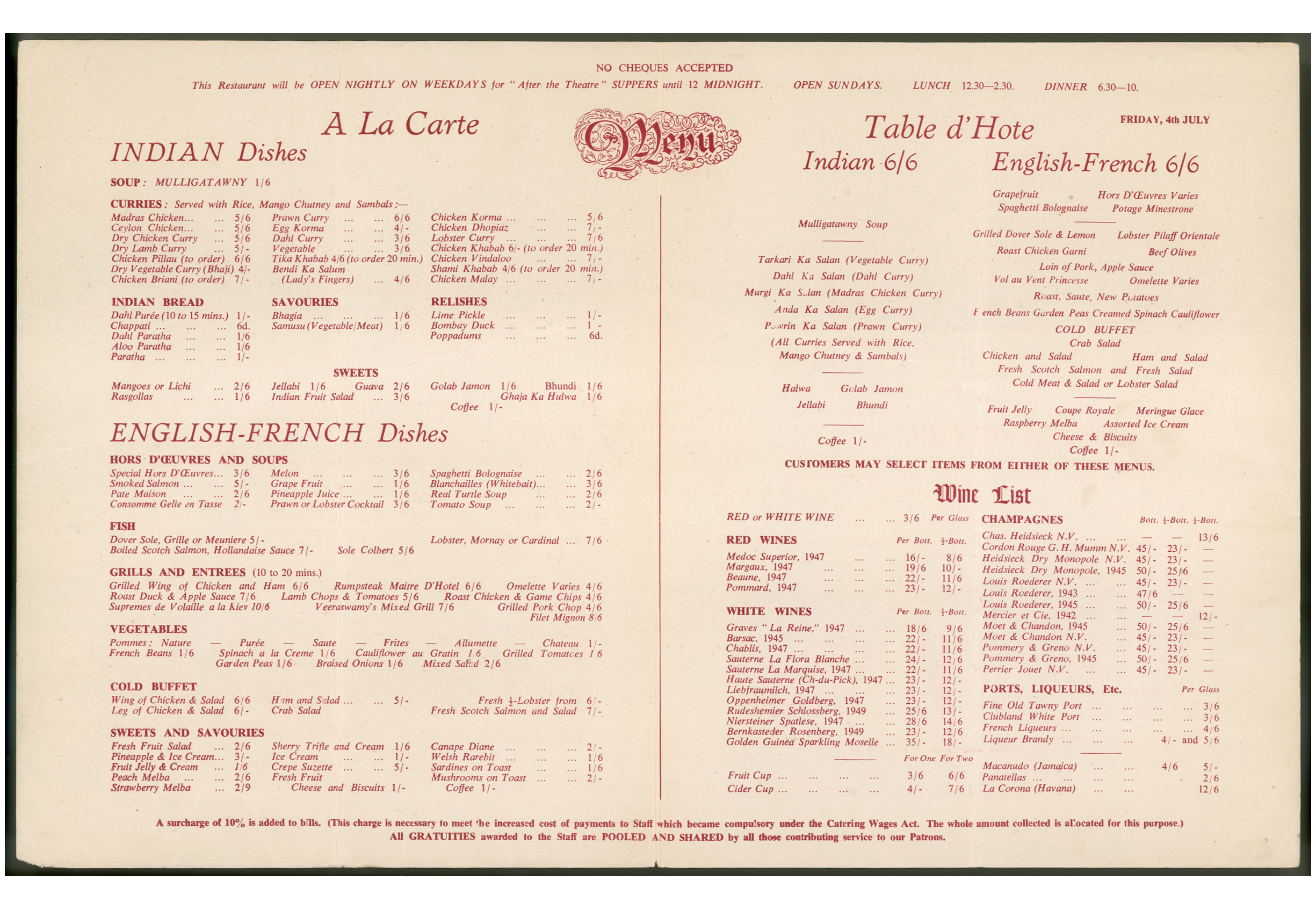 Veeraswamy Menu_July 1952